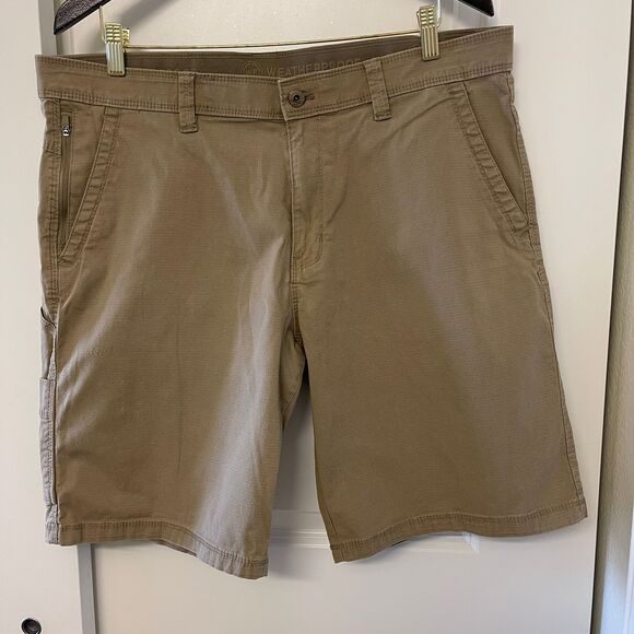 WP Weatherproof Men's Brown Flat Front Cargo Pant Khaki Chino Shorts Size 36 - Picture 2 of 9